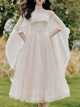 Load image into Gallery viewer, White Lace Tulle Spaghetti Strap Edwardian Victorian Vintage with Capelet