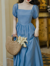 Load image into Gallery viewer, 1950S Vintage Blue Square Collar Swing Dress Inspired The Little Mermaid