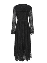 Load image into Gallery viewer, Women's Red Lace Long Sleeve Midi Dress with Ruffle Trim