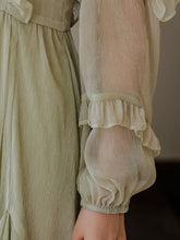 Load image into Gallery viewer, Mint Green Ruffled V-neck Flowing Long-sleeved Romantic Retro Tea Dress