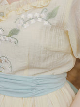 Load image into Gallery viewer, Apricot V Neck Floral Ruffles Princess Puff Sleeve Vintage Dress