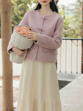 Load image into Gallery viewer, 2PS Purple Round Long Sleeve Wool Coat With Swing Skirt Suit