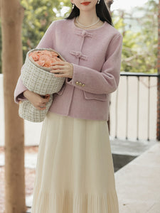 2PS Purple Round Long Sleeve Wool Coat With Swing Skirt Suit
