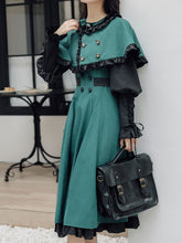 Load image into Gallery viewer, 2PS Dark Green Magic Cascade Collar Dress With Cape Inspired By Slytherin House