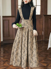 Load image into Gallery viewer, 2PS Black Sweater With Brown Floral Suspender Corduroy Dress