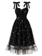 Load image into Gallery viewer, Star Embroidered 1950s Vintage Swing Dress