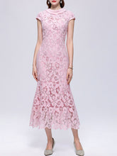 Load image into Gallery viewer, Cream Lace Mermaid Cowl Neck Midi Dress for Wedding