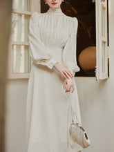 Load image into Gallery viewer, White Satin Pleat Edwardian Revival Vintage Wedding Dress