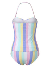 Load image into Gallery viewer, Vintage Inspired Pastel Striped High-Waisted Bikini Set