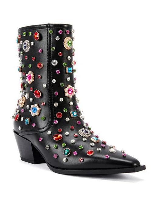 7CM Luxury Rivet Chunky High Heel Platform Boot Vintage Shoes