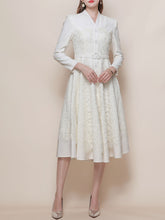 Load image into Gallery viewer, White V Neck Long Sleeve Classic 1950S Vintage Dress