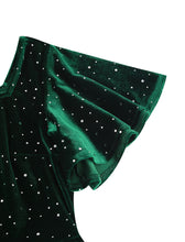Load image into Gallery viewer, Christmas Green Square Collar Sequins Velvet 1950S Vintage Swing Dress