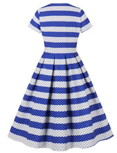 Load image into Gallery viewer, Blue Stripe Sailor Collar Short Sleeve 1950s Vintage Dress