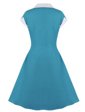 Load image into Gallery viewer, Green V Neck Short Sleeve 1950S Vintage Swing Dress