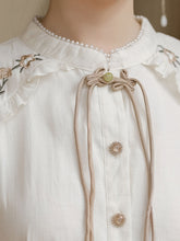 Load image into Gallery viewer, Apricot Embroidered Short Sleeve Vintage Dress with Belt