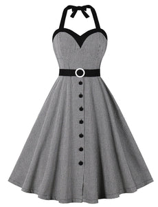 Grey Sweat Heart Halter Sleeveless 1950s Vintage Swing Dress