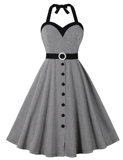 Grey Sweat Heart Halter Sleeveless 1950s Vintage Swing Dress