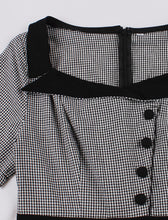 Load image into Gallery viewer, 1950s Black Square Collar Plaid Short Sleeve Vintage Swing Dress With Button