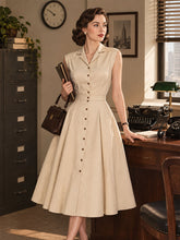 Load image into Gallery viewer, 1950s Vintage Sleeveless Collar Button-Down Swing Shirt Dress