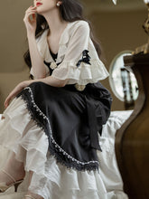 Load image into Gallery viewer, 2PS Black Ballet Spaghetti Strap 1950S Vintage Little Black Dress With White Long Sleeve Ruffles Coat