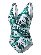 Load image into Gallery viewer, Tropical Leaf Print One Piece Swimsuit with V-Neck