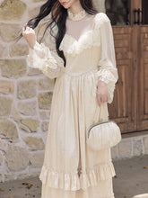 Load image into Gallery viewer, Edwardian Victorian Champagne Lace Jacquard Vintage Wedding Dress