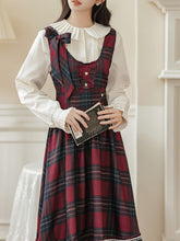 Load image into Gallery viewer, 2PS Red Plaid Christmas Vintage Dress with White Shirt
