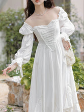 Load image into Gallery viewer, White Square Collar Long Lantern Sleeves Edwardian Ruffle Dress