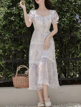 Load image into Gallery viewer, Lilac Vintage Victorian Floral Print Lace 1950S Dress