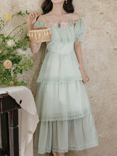 Load image into Gallery viewer, Light Green Off Shoulder Chiffon Tiered Maxi Dress