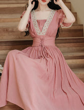 Load image into Gallery viewer, Pink Handmade Rhinestone Lace-up Belt Edwardian Revival Dress