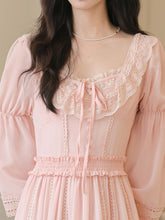 Load image into Gallery viewer, Pink Lace Long Sleeve Victorian Square Neck Vintage Dress