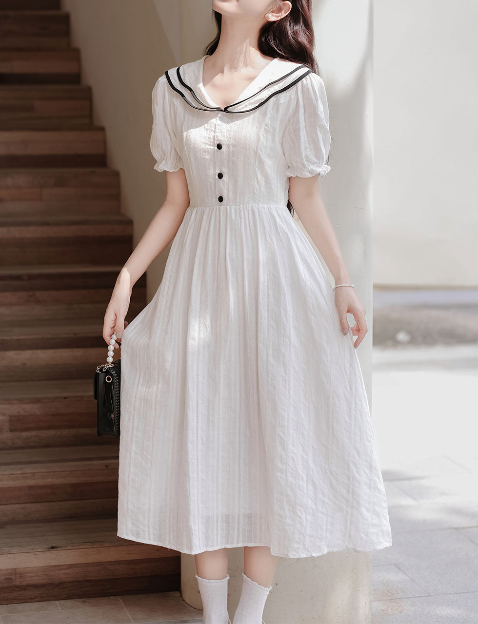 White Sailor Style 1950S Vintage Cotton Dress – Jolly Vintage