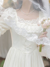 Load image into Gallery viewer, Sweet Victorian Lace Square Collar Corset Short Sleeve Wedding Mini Dress