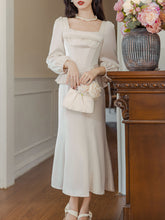 Load image into Gallery viewer, White Long Sleeve Wasp Waist Fake Two-piece Silk 1950S Vintage Wedding Dress