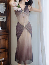 Load image into Gallery viewer, Purple Gradient Deep V-neck Mesh Pleated 1920S Dress