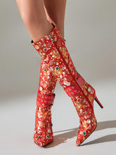 Load image into Gallery viewer, 10CM Red Luxury Embroidered Stiletto Heel Boots Vintage Shoes