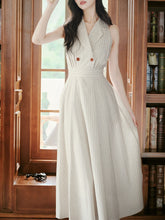 Load image into Gallery viewer, White V Neck Vertical Striped Vintage Dress