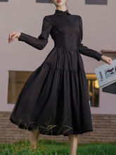 Load image into Gallery viewer, 2PS Black Long Sleeve Ruffles Cottagecore Dress With Rose Vest Suits