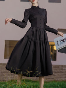2PS Black Long Sleeve Ruffles Cottagecore Dress With Rose Vest Suits