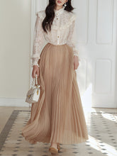 Load image into Gallery viewer, 2PS White Victorian Lace Shirt and High Waist Pleated Skirt Vintage Dress Outfit