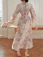 Load image into Gallery viewer, Light Purple Floral Print V Neck Wrap Vintage Dress