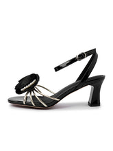Load image into Gallery viewer, Women&#39;s Round Toe Handmade Rose Spool Heel Sandals Leather Vintage Shoes
