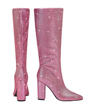 Load image into Gallery viewer, Pink High Heel Pointed Toes Luxury Bling Rhinestone Boots Shoes