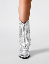Load image into Gallery viewer, 7CM Silver Fringed Chunky Heel  Boots Vintage Shoes