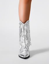 Load image into Gallery viewer, 7CM Silver Fringed Chunky Heel  Boots Vintage Shoes