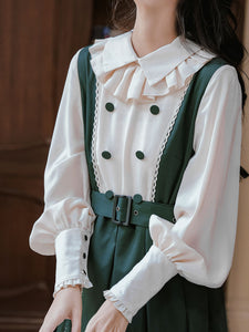 Dark Green Long Lantern Sleeves Edwardian Ruffle Dress