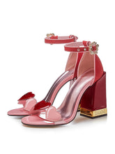 Load image into Gallery viewer, Luxury Pink Heart Shaped Strappy Chunky Heel Vintage Sandals