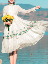 Load image into Gallery viewer, White Lace Collar Floral Embroidered Romantic 1950S Dress
