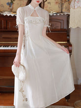 Load image into Gallery viewer, Apricot Cheongsam Collar Embroidered Short Sleeve Vintage 1950S Dress